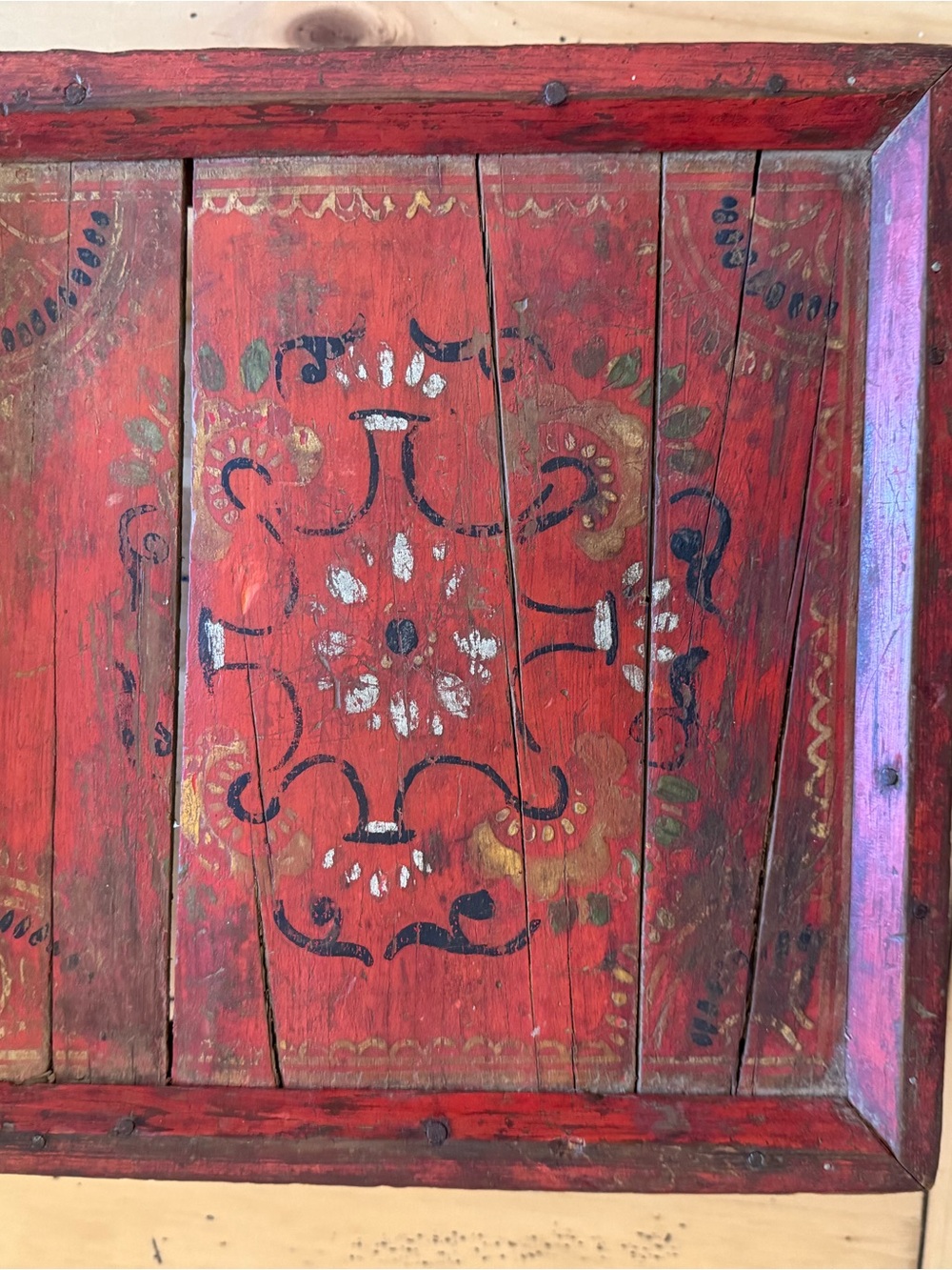 Rustic Red Hand-Painted Wooden Wall Panel - Unbranded